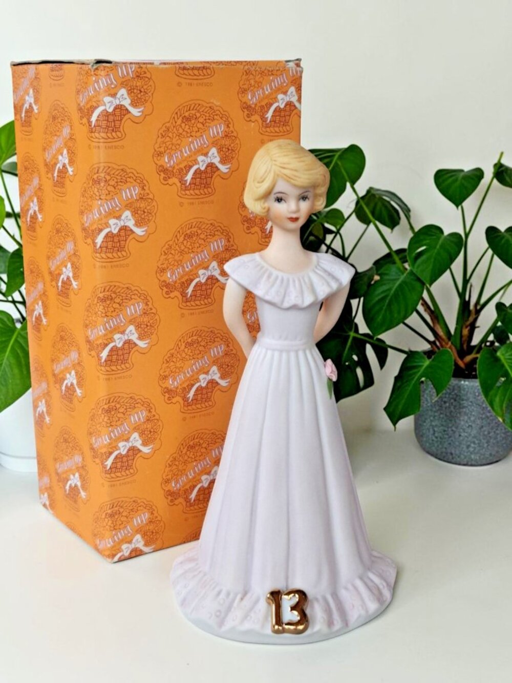 Enesco 1981 Growing Up Girls Age 13 Blonde Birthday 6.5” E-2313 in Original Box